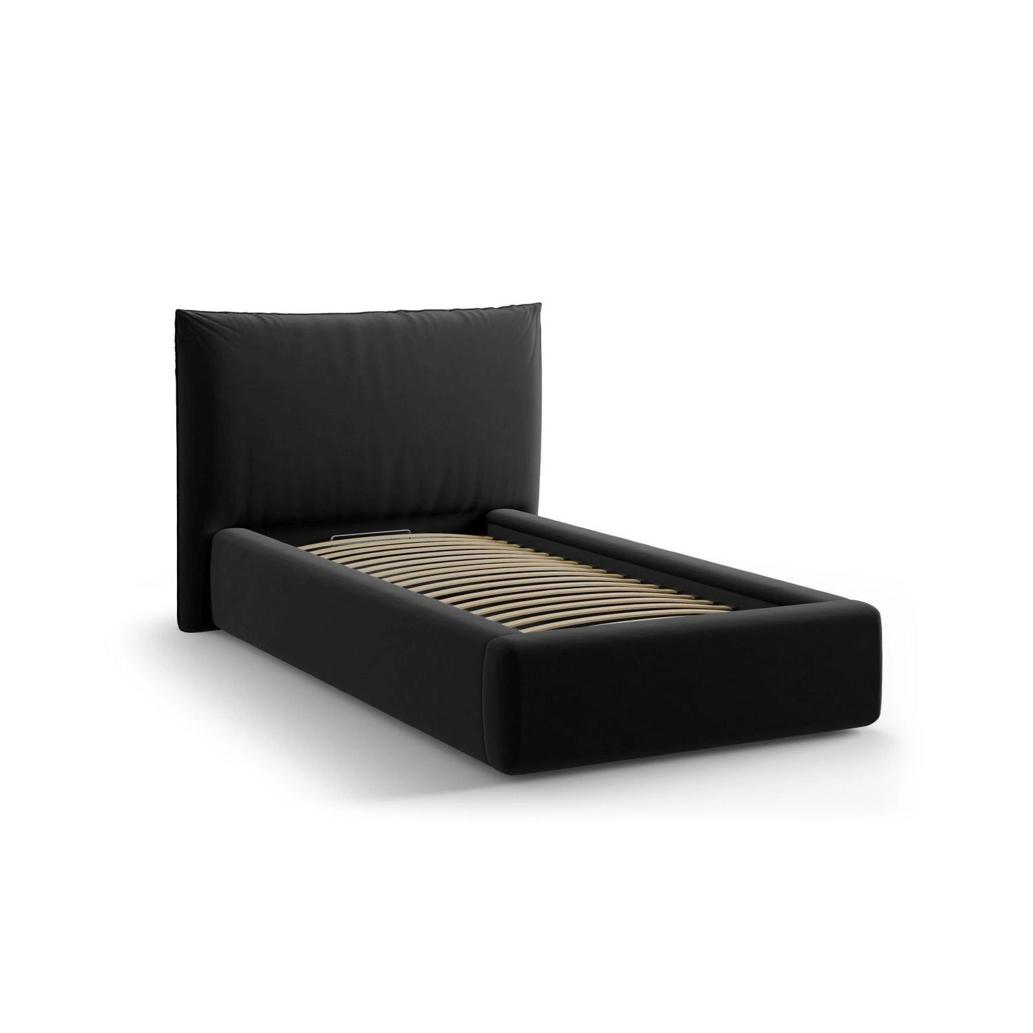 Kaelle Bett mit Kopfteil und Stauraum aus Samt in Schwarz (Bluvel 19), 90x200 cm von Micadoni – Bild 4