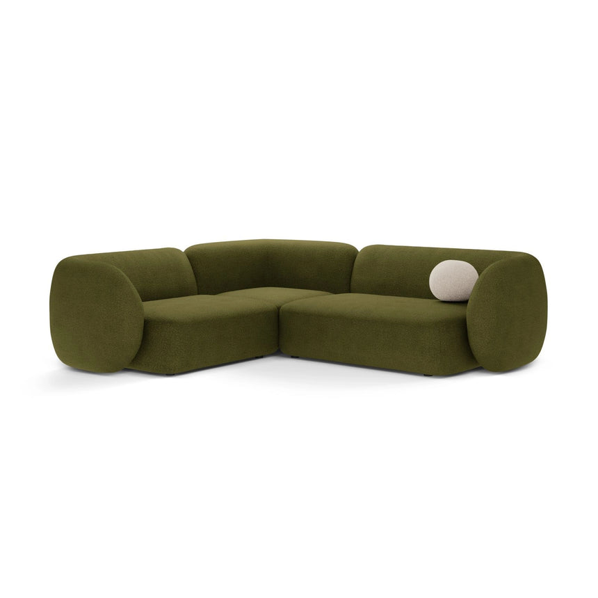 Kate 4-Sitzer Ecksofa, Linke Seite, aus Boucle in Dunkles olivgrün (Baloo 2090), 252x220 cm von Micadoni – Bild 1