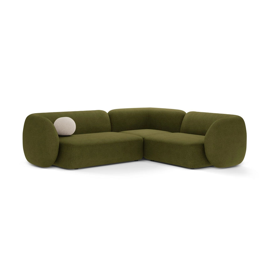 Kate 4-Sitzer Ecksofa, Rechte Seite, aus Boucle in Dunkles olivgrün (Baloo 2090), 252x220 cm von Micadoni – Bild 1