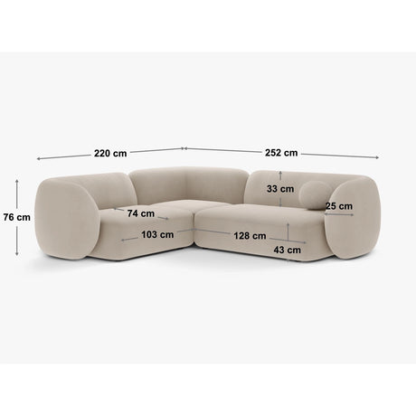 Kate 4-Sitzer Ecksofa, Rechte Seite, aus Samt, Boucle oder Strukturstoff, 252x220 cm von Micadoni – Bild 2