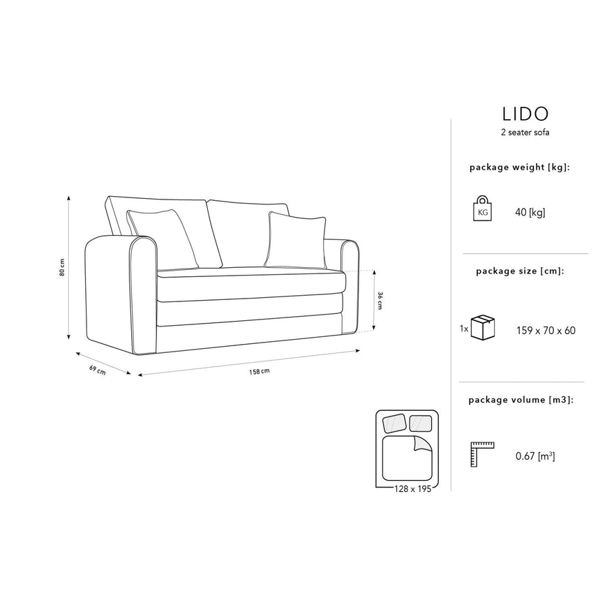 Lido 2-Sitzer Sofa mit Schlaffunktion, ausklappbar, aus Boucle in Warmes Grau (CORAL 50), 158x69 cm von Micadoni – Bild 3