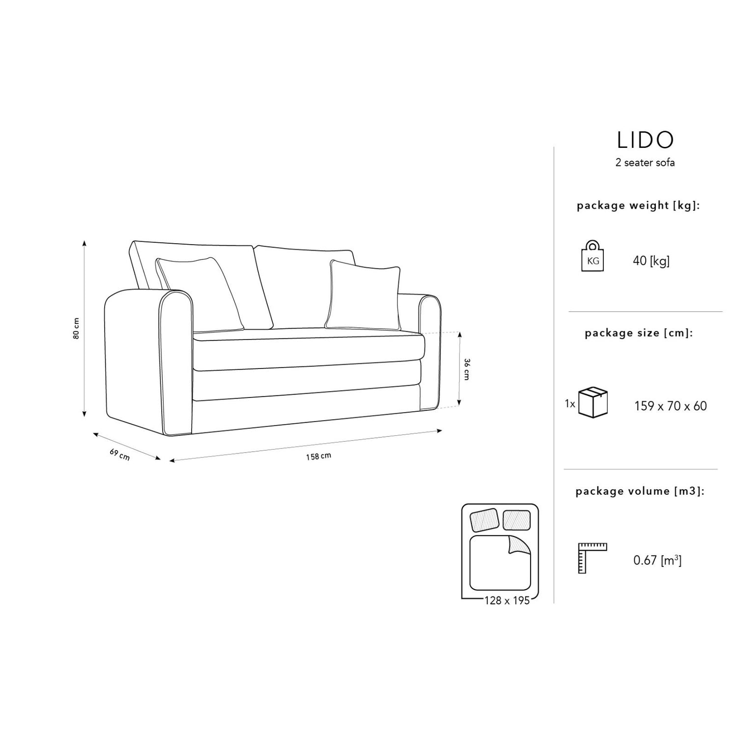 Lido 2-Sitzer Sofa mit Schlaffunktion, ausklappbar, aus Strukturierter Stoff in Rot (Baltimore Marsala), 158x69 cm von Micadoni – Bild 3