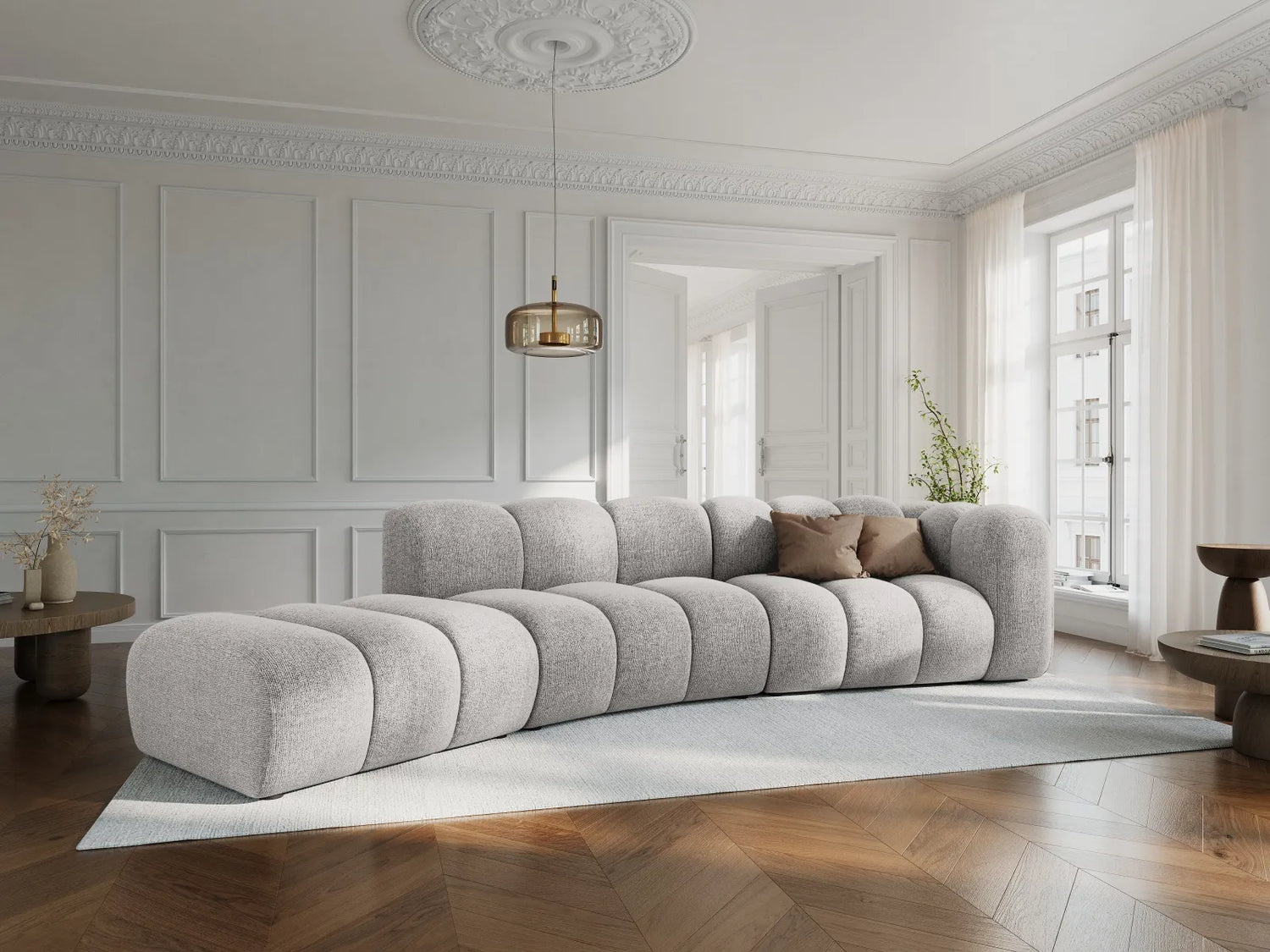 Lupine 5-Sitzer Sofa, Linke Seite, aus Chenille in Marineblau (Eden 16 Deep Blue), 335x166 cm von Micadoni – Bild 2