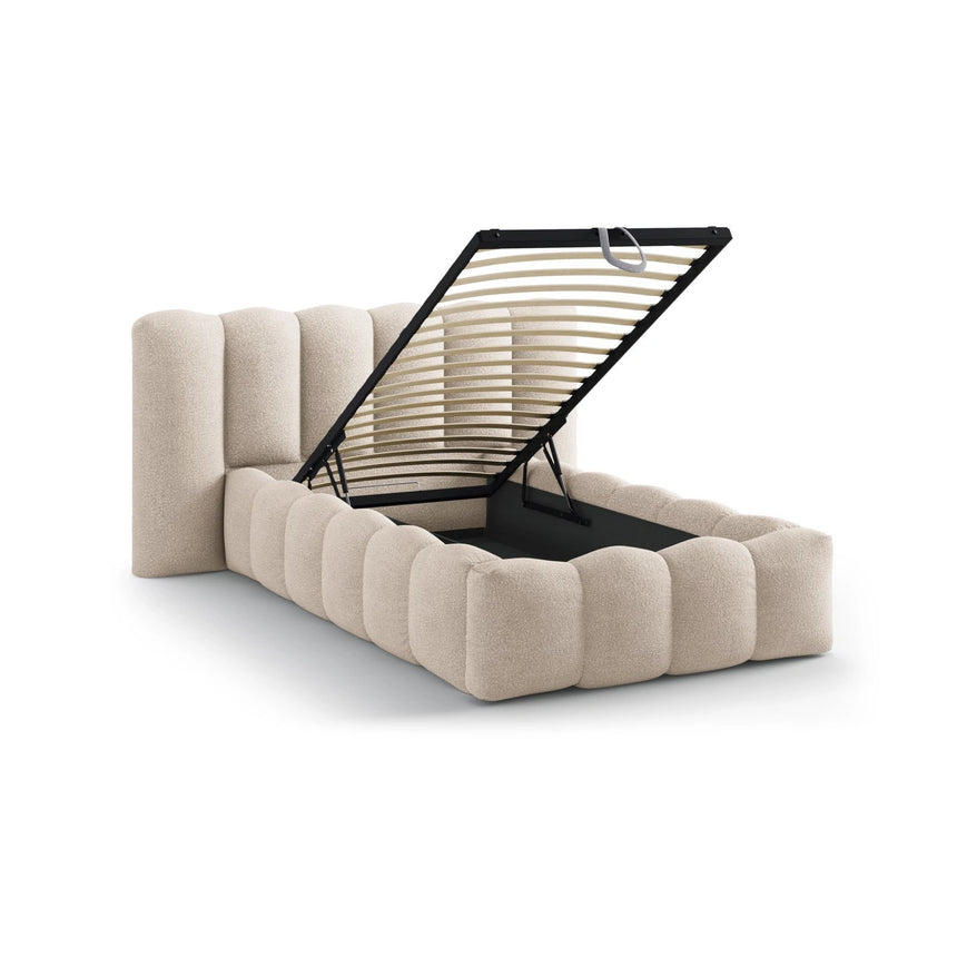Lupine Bett mit Kopfteil und Stauraum aus Boucle in Beige (Baloo 2074), 90x200 cm von Micadoni – Bild 7