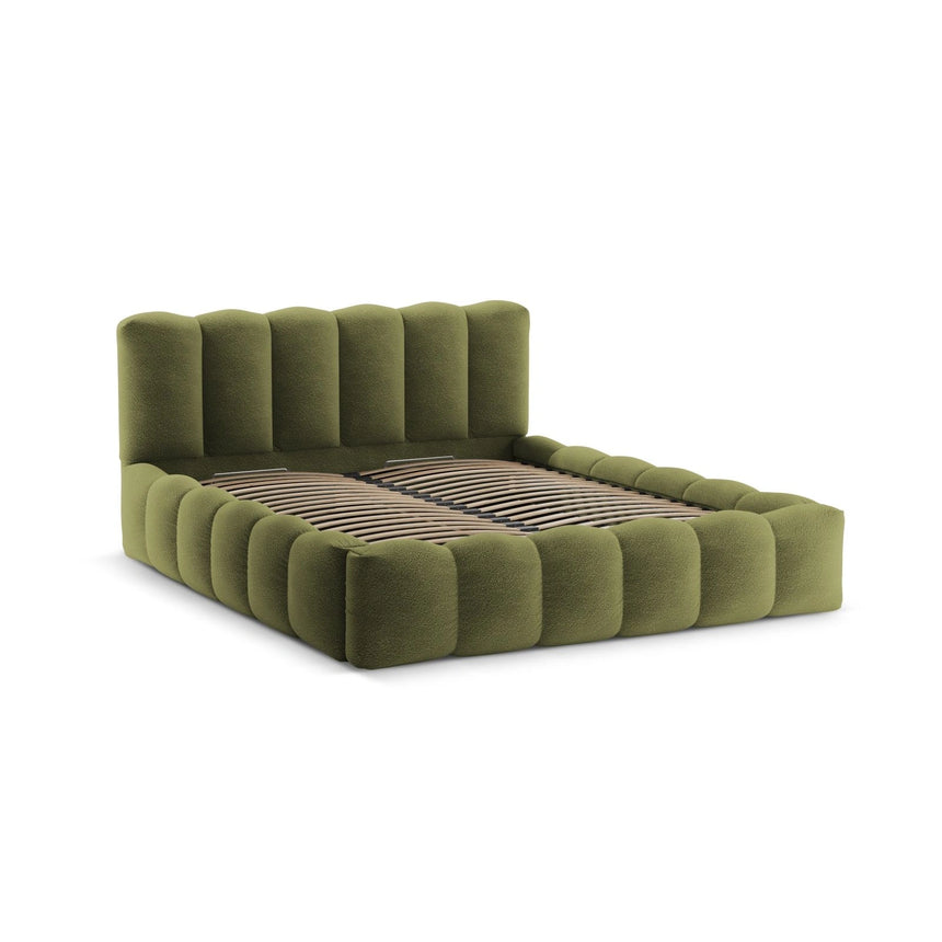 Lupine Bett mit Kopfteil und Stauraum aus Boucle in Dunkles olivgrün (Baloo 2090), 140x200 cm von Micadoni – Bild 4