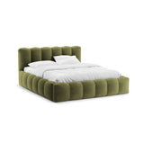 Lupine Bett mit Kopfteil und Stauraum aus Boucle in Dunkles olivgrün (Baloo 2090), 160x200 cm von Micadoni – Bild 1