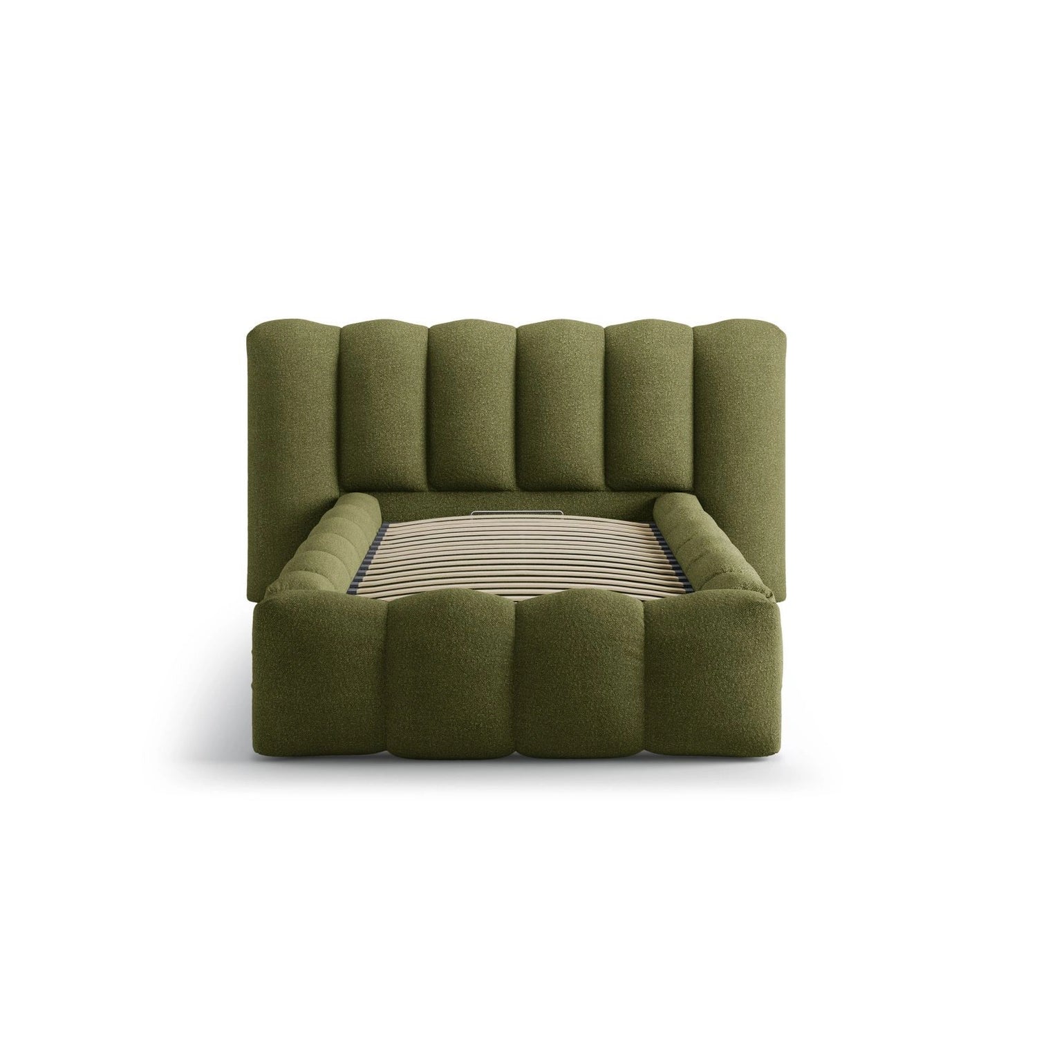 Lupine Bett mit Kopfteil und Stauraum aus Boucle in Dunkles olivgrün (Baloo 2090), 90x200 cm von Micadoni – Bild 5