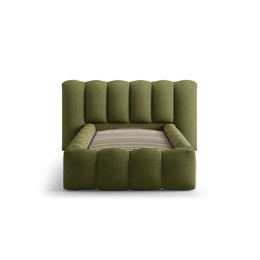 Lupine Bett mit Kopfteil und Stauraum aus Boucle in Dunkles olivgrün (Baloo 2090), 90x200 cm von Micadoni – Bild 5