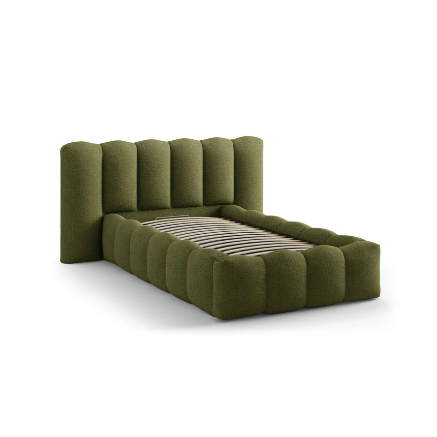 Lupine Bett mit Kopfteil und Stauraum aus Boucle in Dunkles olivgrün (Baloo 2090), 90x200 cm von Micadoni – Bild 6