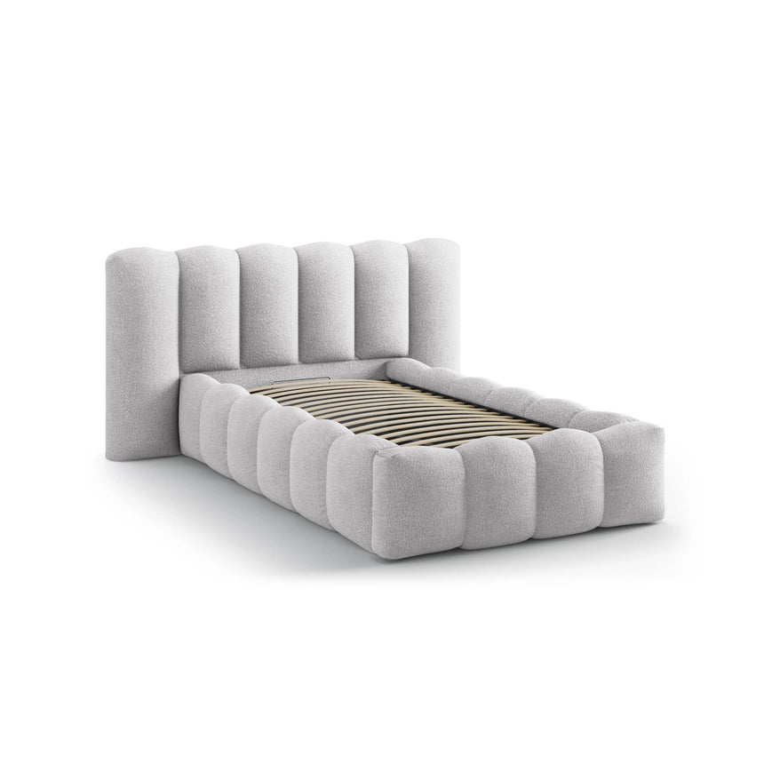Lupine Bett mit Kopfteil und Stauraum aus Boucle in Hellgrau (Baloo 2085), 90x200 cm von Micadoni – Bild 6