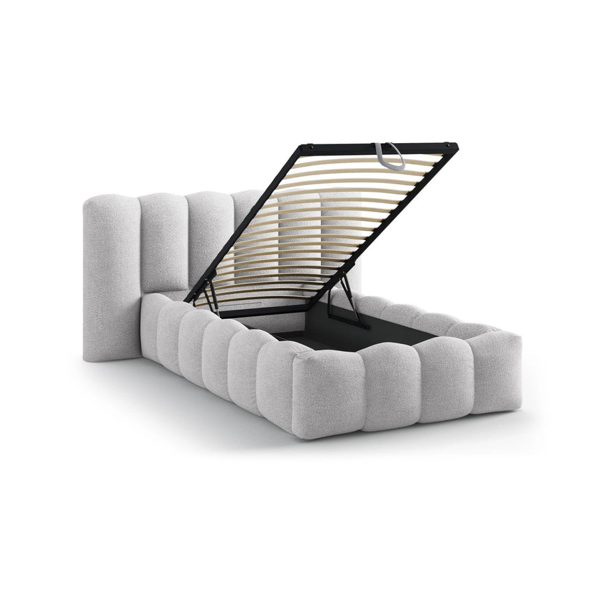 Lupine Bett mit Kopfteil und Stauraum aus Boucle in Hellgrau (Baloo 2085), 90x200 cm von Micadoni – Bild 7