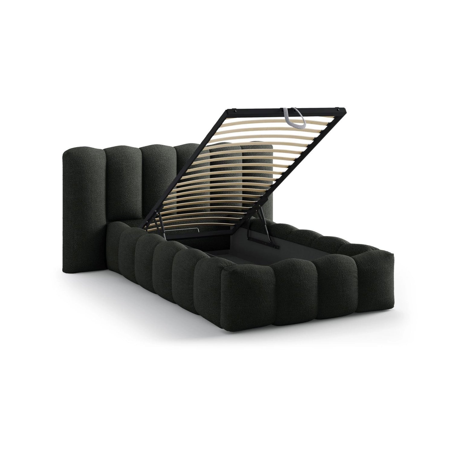 Lupine Bett mit Kopfteil und Stauraum aus Boucle in Schwarz (Baloo 2082), 90x200 cm von Micadoni – Bild 7