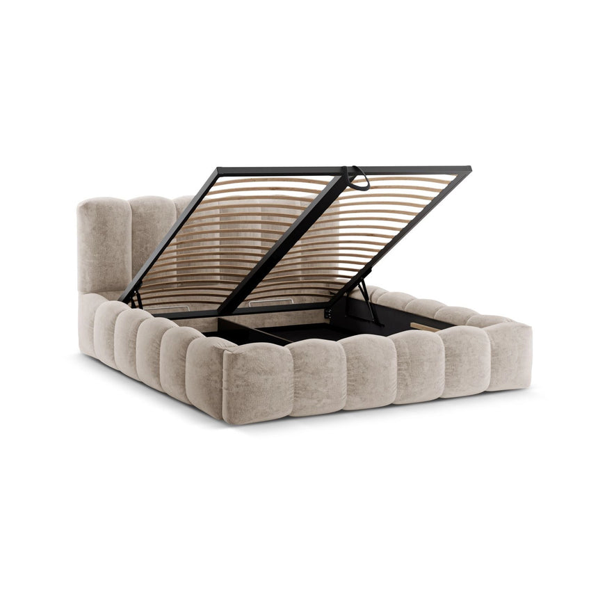 Lupine Bett mit Kopfteil und Stauraum aus Chenille in Beige (Perfect Harmony 04), 140x200 cm von Micadoni – Bild 5