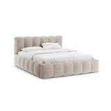 Lupine Bett mit Kopfteil und Stauraum aus Chenille in Beige (Perfect Harmony 04), 180x200 cm von Micadoni – Bild 1