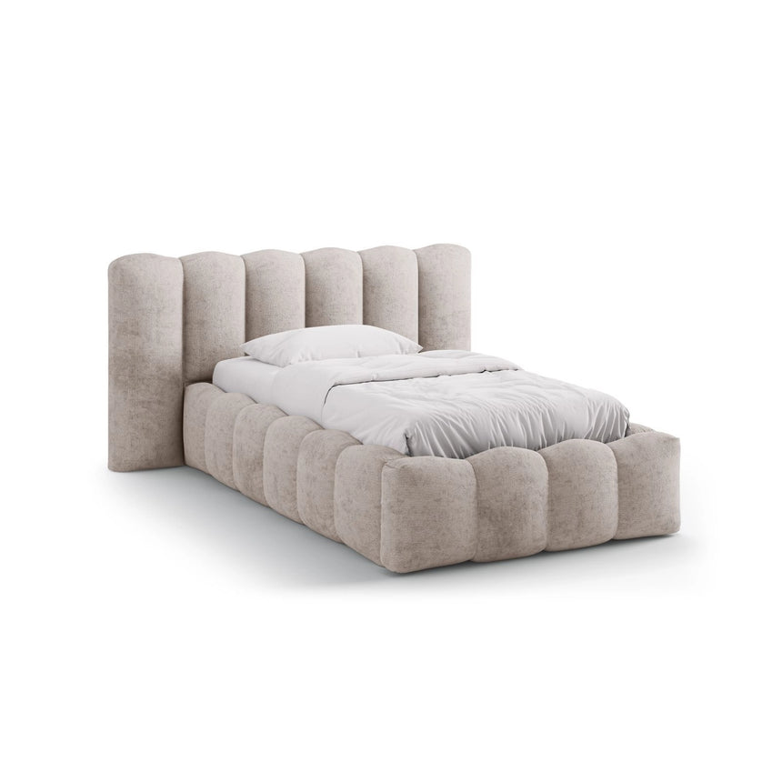 Lupine Bett mit Kopfteil und Stauraum aus Chenille in Beige (Perfect Harmony 04), 90x200 cm von Micadoni – Bild 1