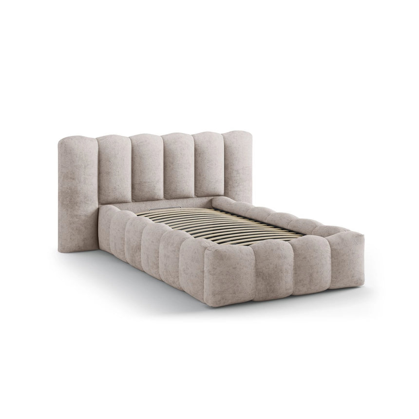 Lupine Bett mit Kopfteil und Stauraum aus Chenille in Beige (Perfect Harmony 04), 90x200 cm von Micadoni – Bild 6
