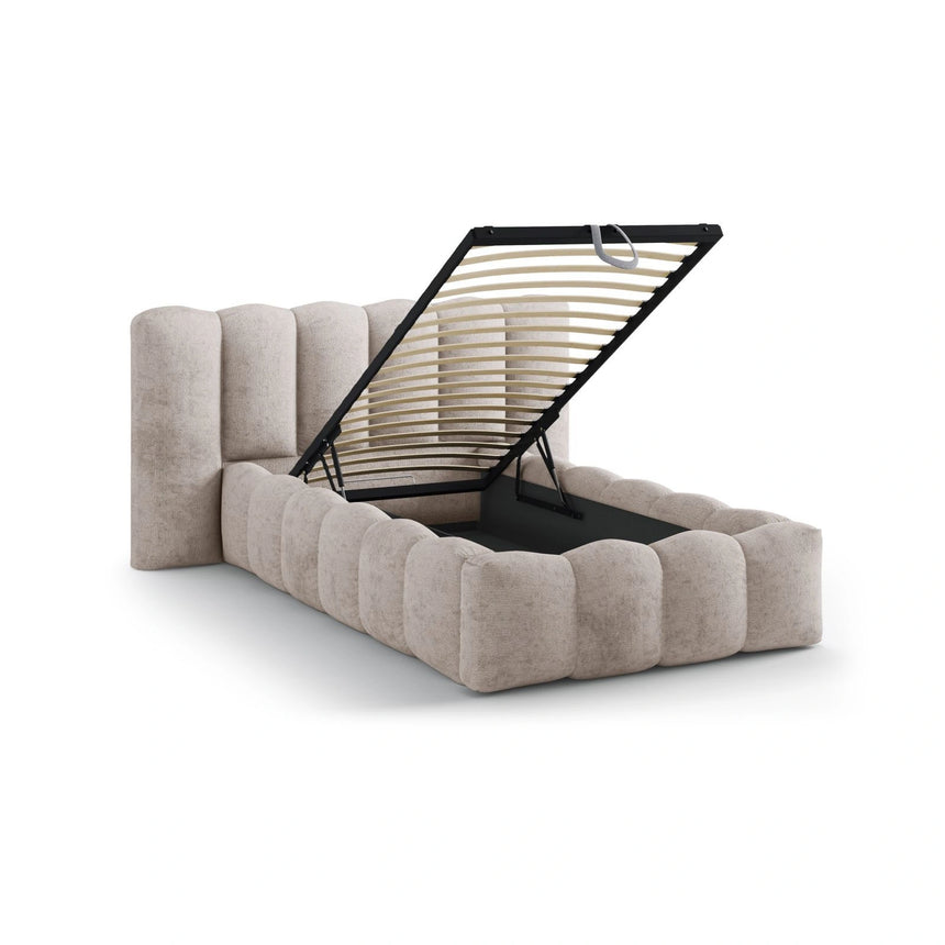 Lupine Bett mit Kopfteil und Stauraum aus Chenille in Beige (Perfect Harmony 04), 90x200 cm von Micadoni – Bild 7