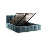 Lupine Bett mit Kopfteil und Stauraum aus Chenille in Blau Jeans (Loris 75), 180x200 cm von Micadoni – Bild 7