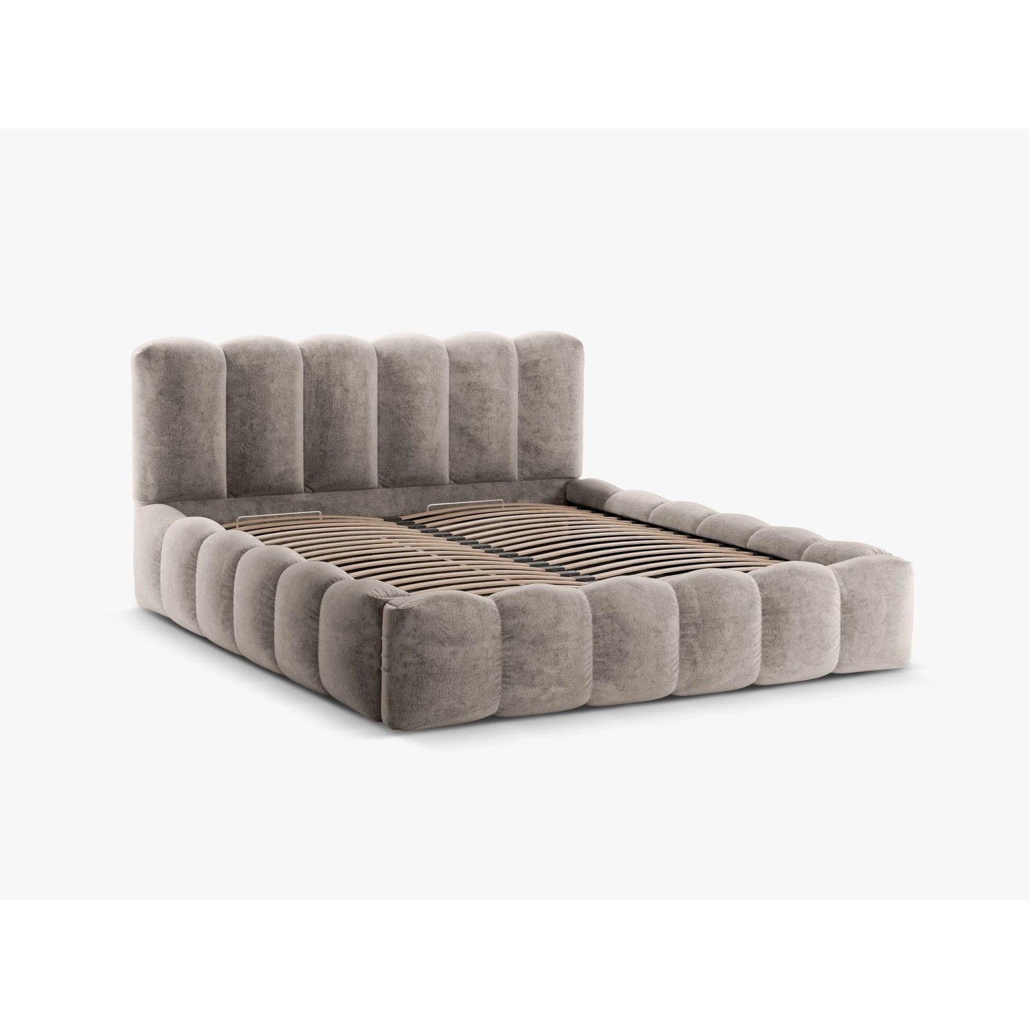 Lupine Bett mit Kopfteil und Stauraum aus Chenille in Cappuccino (Loris 16), 140x200 cm von Micadoni – Bild 5