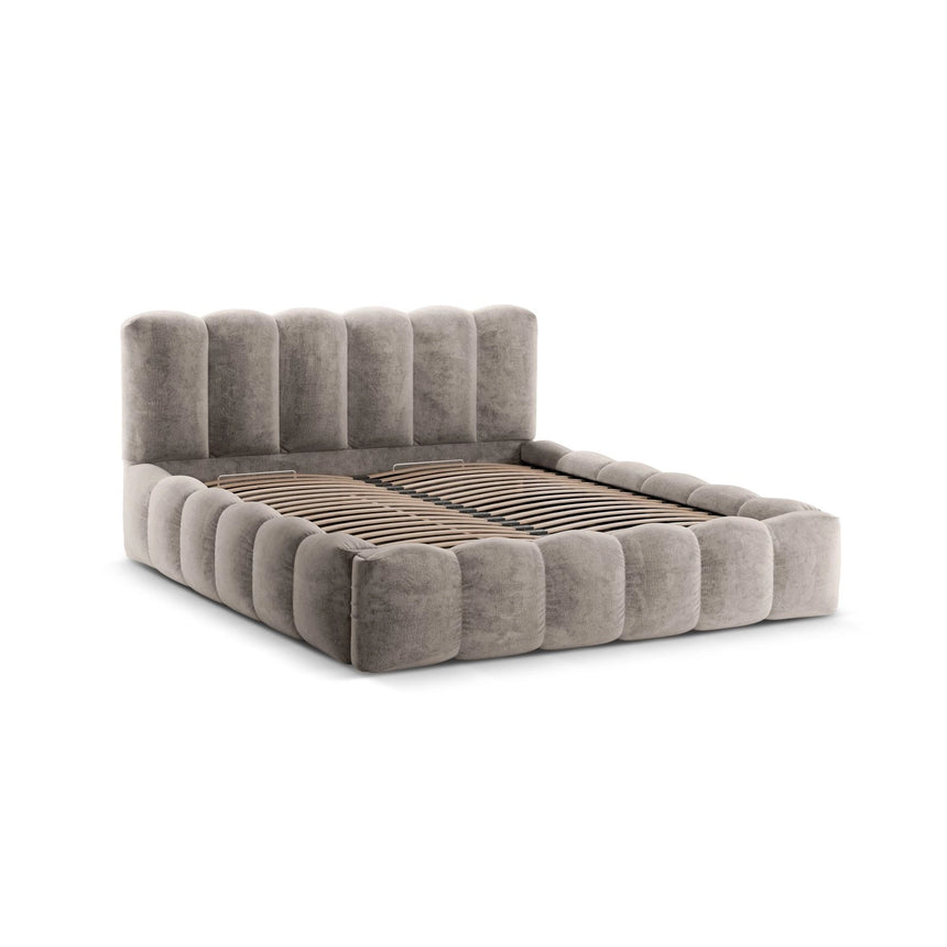 Lupine Bett mit Kopfteil und Stauraum aus Chenille in Cappuccino (Loris 16), 140x200 cm von Micadoni – Bild 6