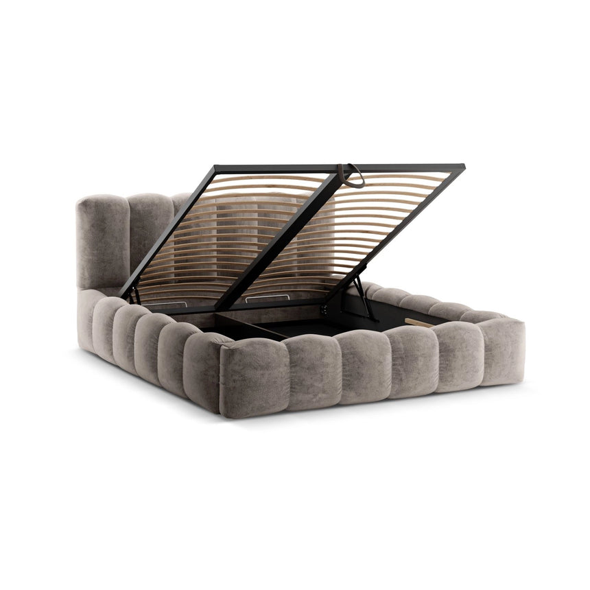 Lupine Bett mit Kopfteil und Stauraum aus Chenille in Cappuccino (Loris 16), 180x200 cm von Micadoni – Bild 7