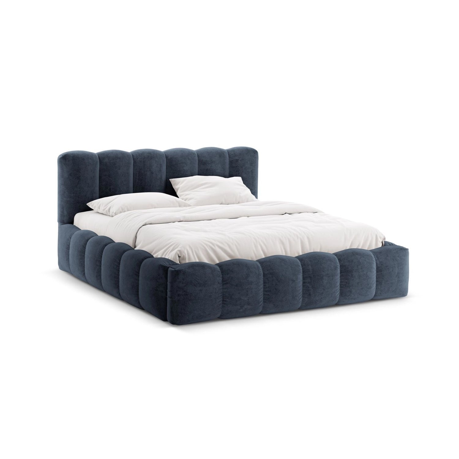Lupine Bett mit Kopfteil und Stauraum aus Chenille in Dunkelblau (Perfect Harmony 77), 180x200 cm von Micadoni – Bild 1