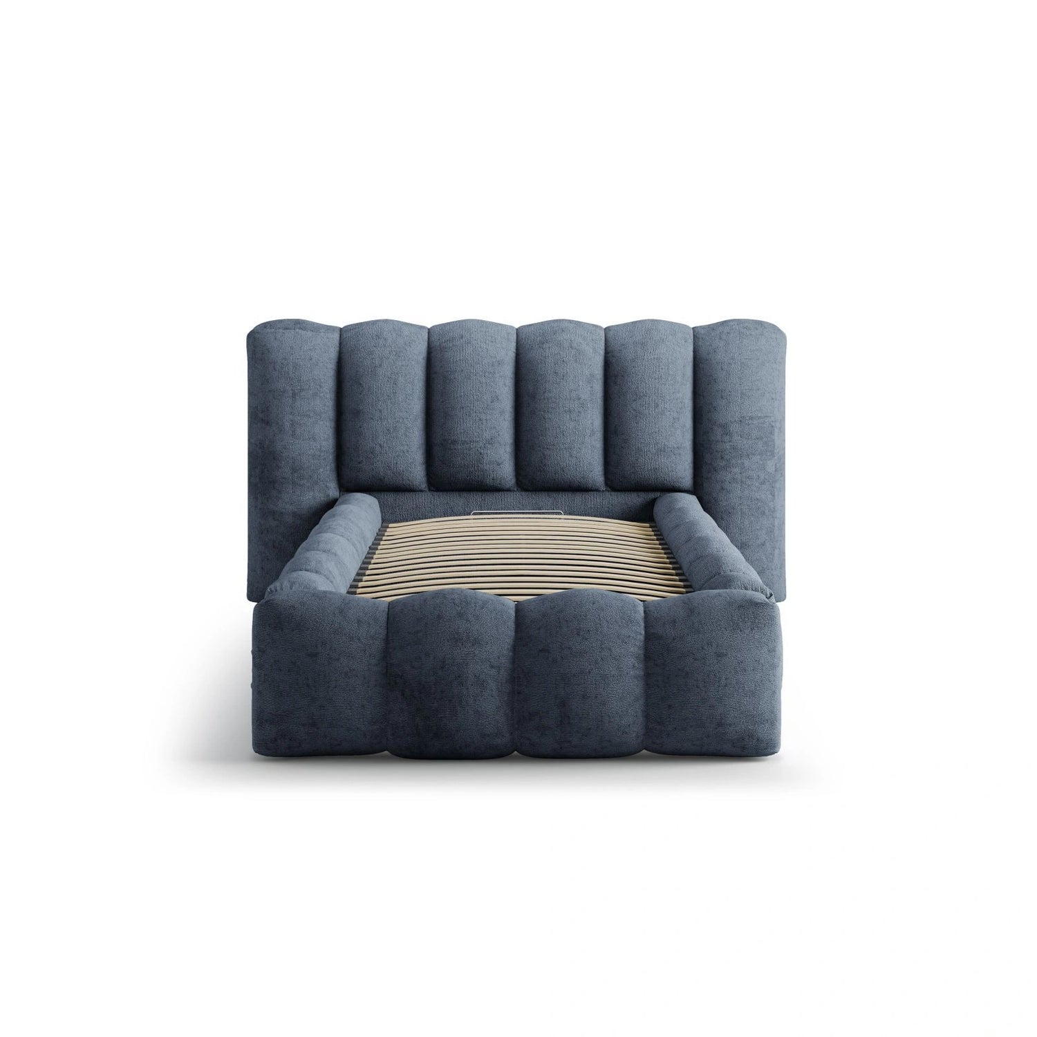 Lupine Bett mit Kopfteil und Stauraum aus Chenille in Dunkelblau (Perfect Harmony 77), 90x200 cm von Micadoni – Bild 5