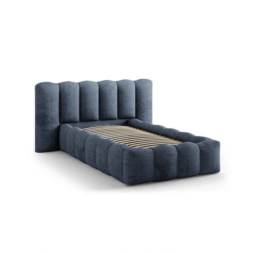 Lupine Bett mit Kopfteil und Stauraum aus Chenille in Dunkelblau (Perfect Harmony 77), 90x200 cm von Micadoni – Bild 6