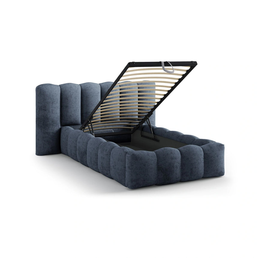 Lupine Bett mit Kopfteil und Stauraum aus Chenille in Dunkelblau (Perfect Harmony 77), 90x200 cm von Micadoni – Bild 7