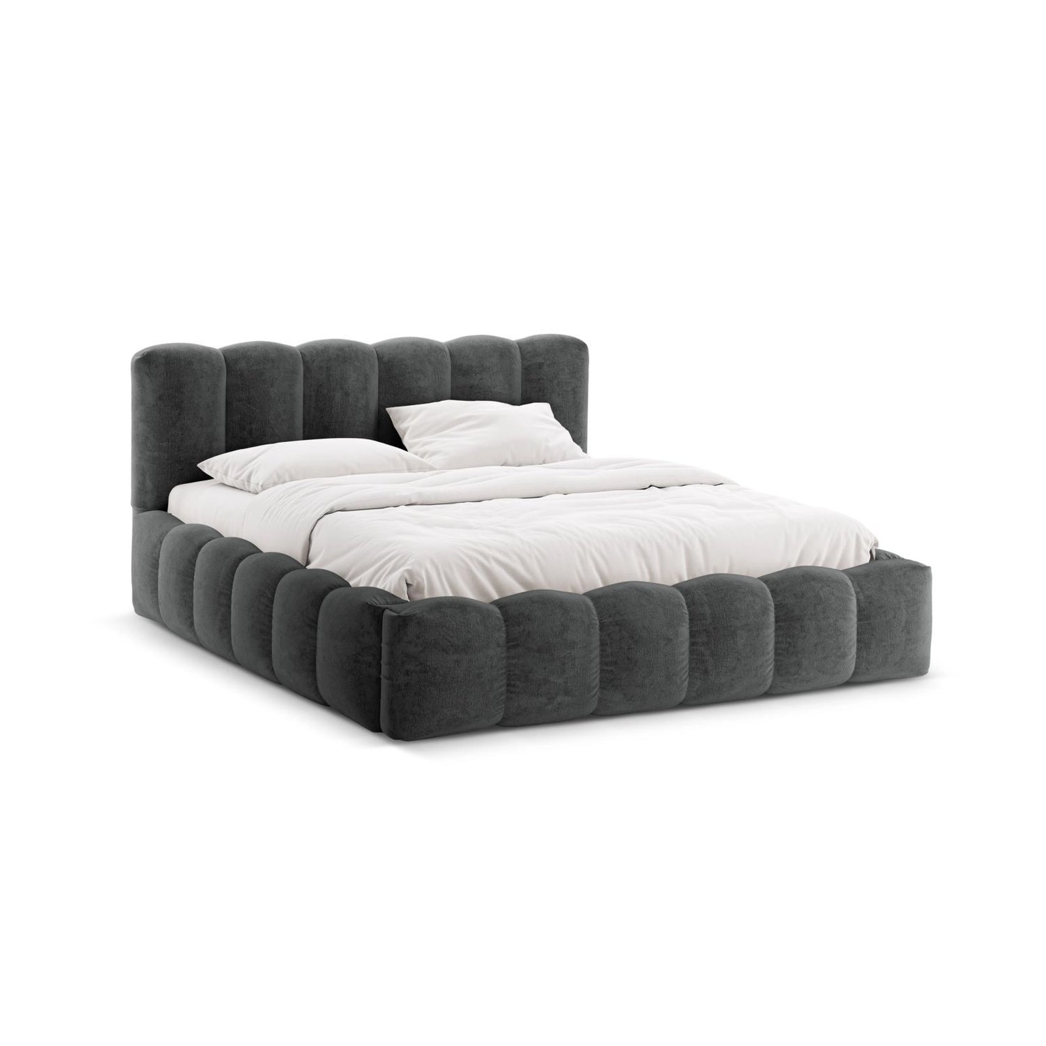Lupine Bett mit Kopfteil und Stauraum aus Chenille in Dunkelgrau (Perfect Harmony 90), 140x200 cm von Micadoni – Bild 1