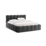 Lupine Bett mit Kopfteil und Stauraum aus Chenille in Dunkelgrau (Perfect Harmony 90), 140x200 cm von Micadoni – Bild 1