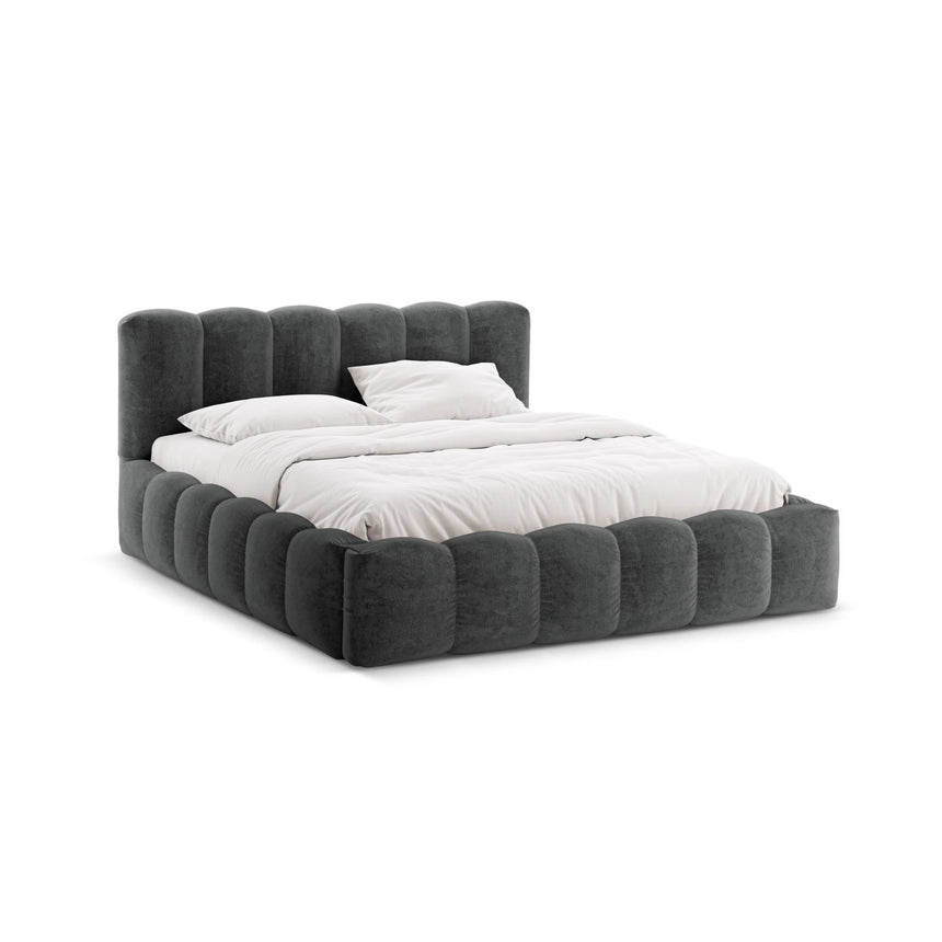 Lupine Bett mit Kopfteil und Stauraum aus Chenille in Dunkelgrau (Perfect Harmony 90), 140x200 cm von Micadoni – Bild 1
