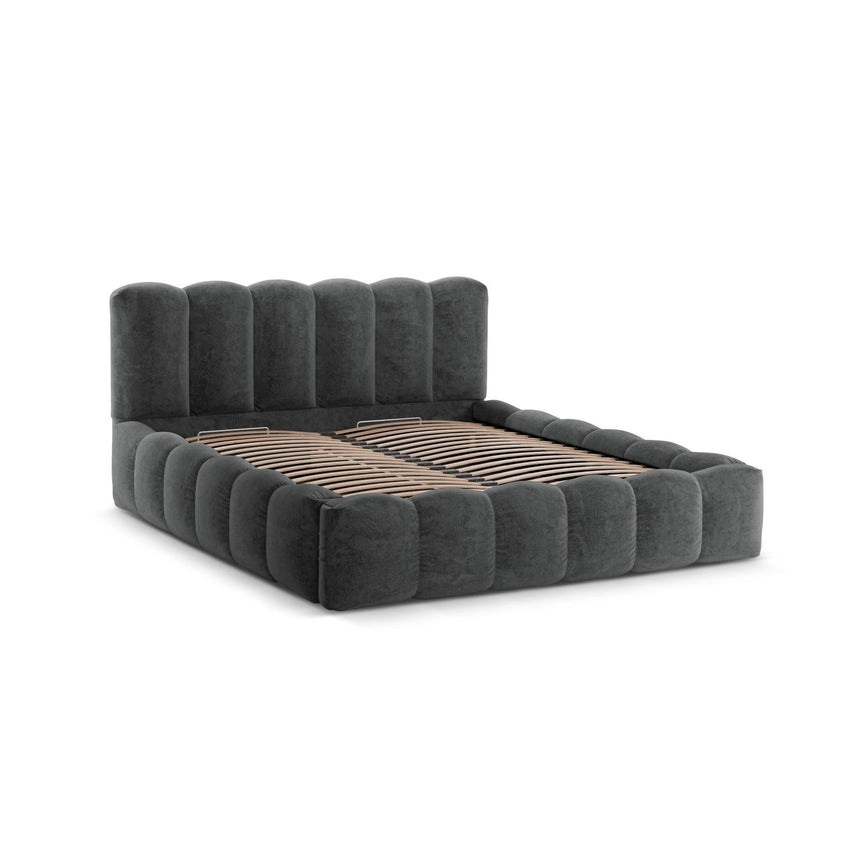 Lupine Bett mit Kopfteil und Stauraum aus Chenille in Dunkelgrau (Perfect Harmony 90), 180x200 cm von Micadoni – Bild 4