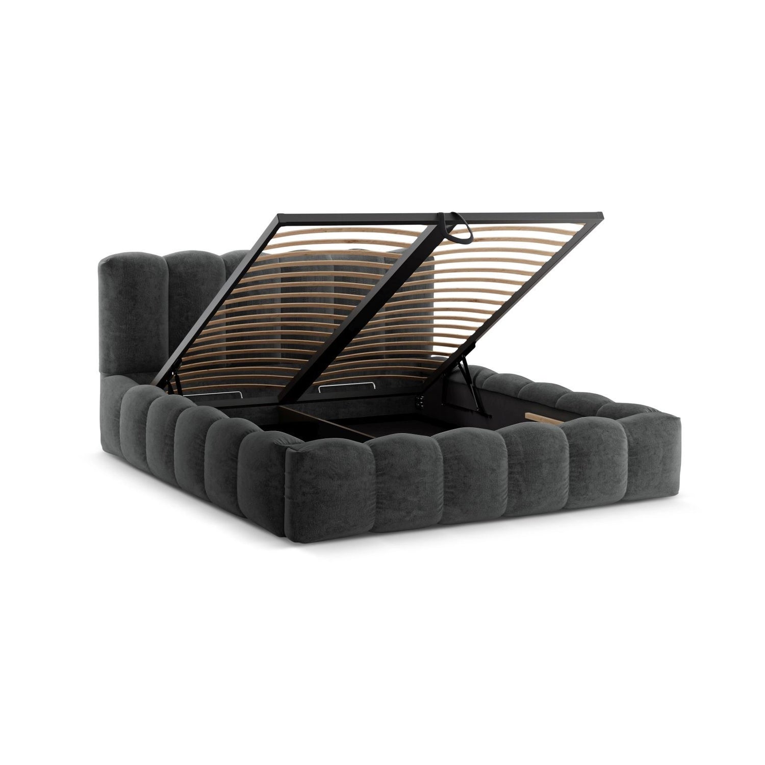 Lupine Bett mit Kopfteil und Stauraum aus Chenille in Dunkelgrau (Perfect Harmony 90), 180x200 cm von Micadoni – Bild 5
