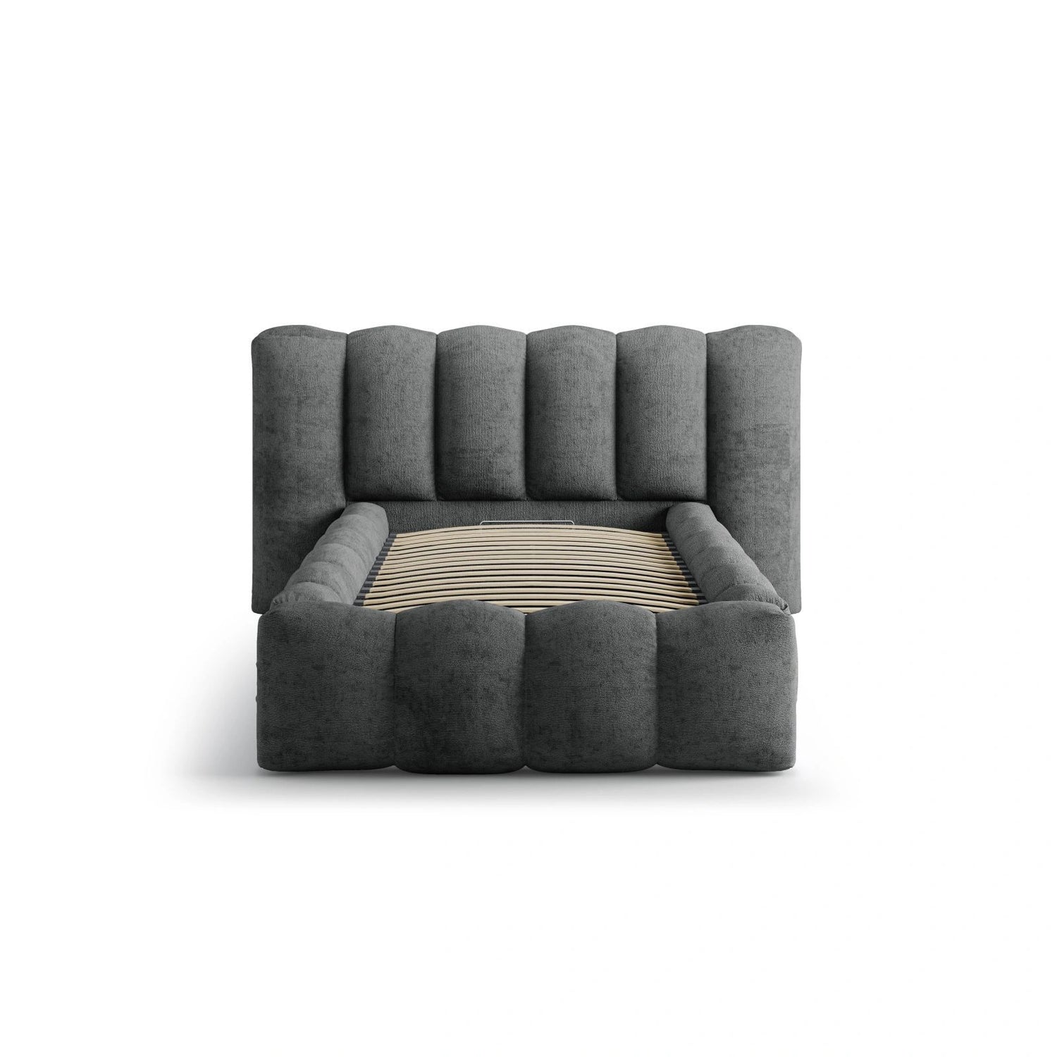 Lupine Bett mit Kopfteil und Stauraum aus Chenille in Dunkelgrau (Perfect Harmony 90), 90x200 cm von Micadoni – Bild 5