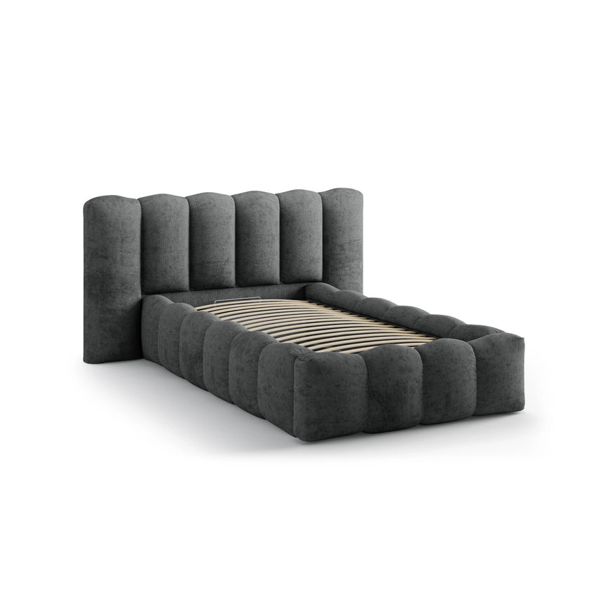 Lupine Bett mit Kopfteil und Stauraum aus Chenille in Dunkelgrau (Perfect Harmony 90), 90x200 cm von Micadoni – Bild 6
