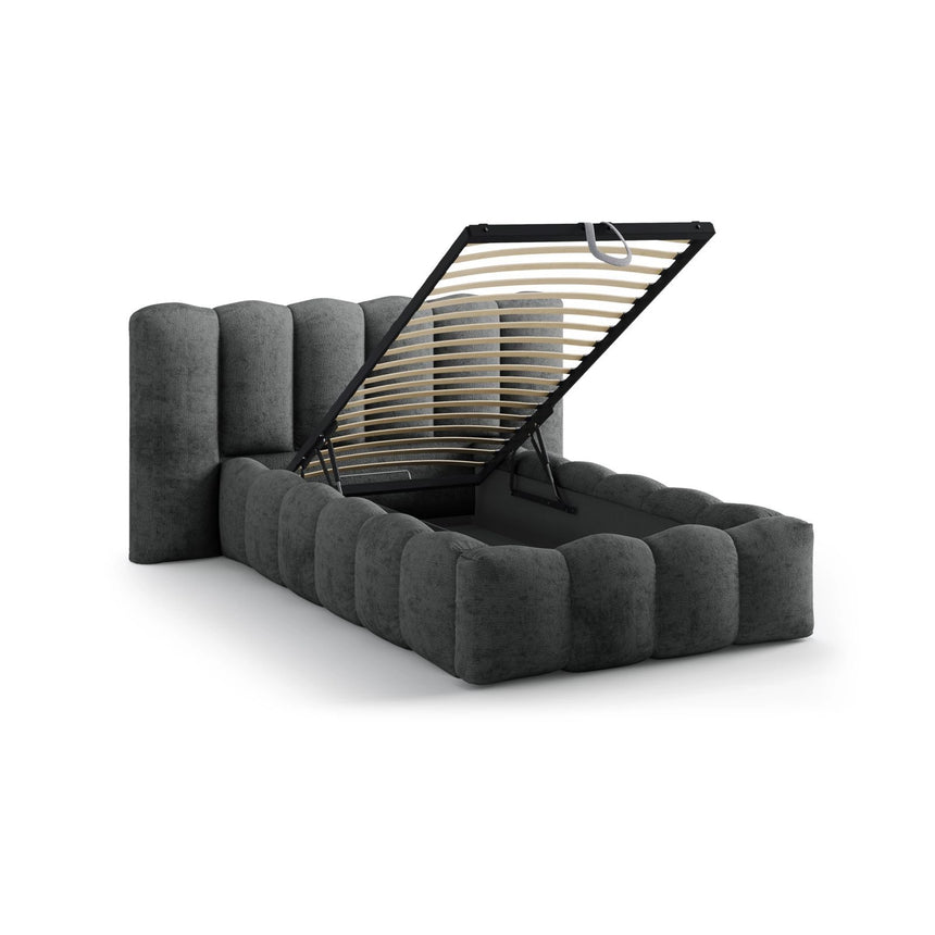 Lupine Bett mit Kopfteil und Stauraum aus Chenille in Dunkelgrau (Perfect Harmony 90), 90x200 cm von Micadoni – Bild 7