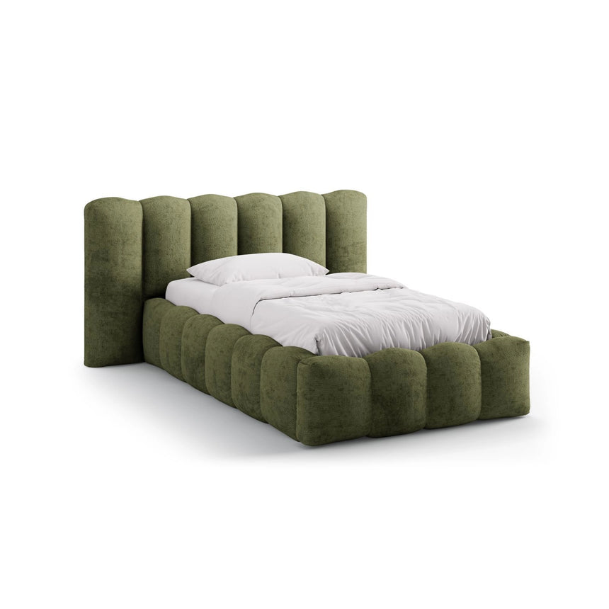 Lupine Bett mit Kopfteil und Stauraum aus Chenille in Grün (Perfect Harmony 39), 90x200 cm von Micadoni – Bild 1