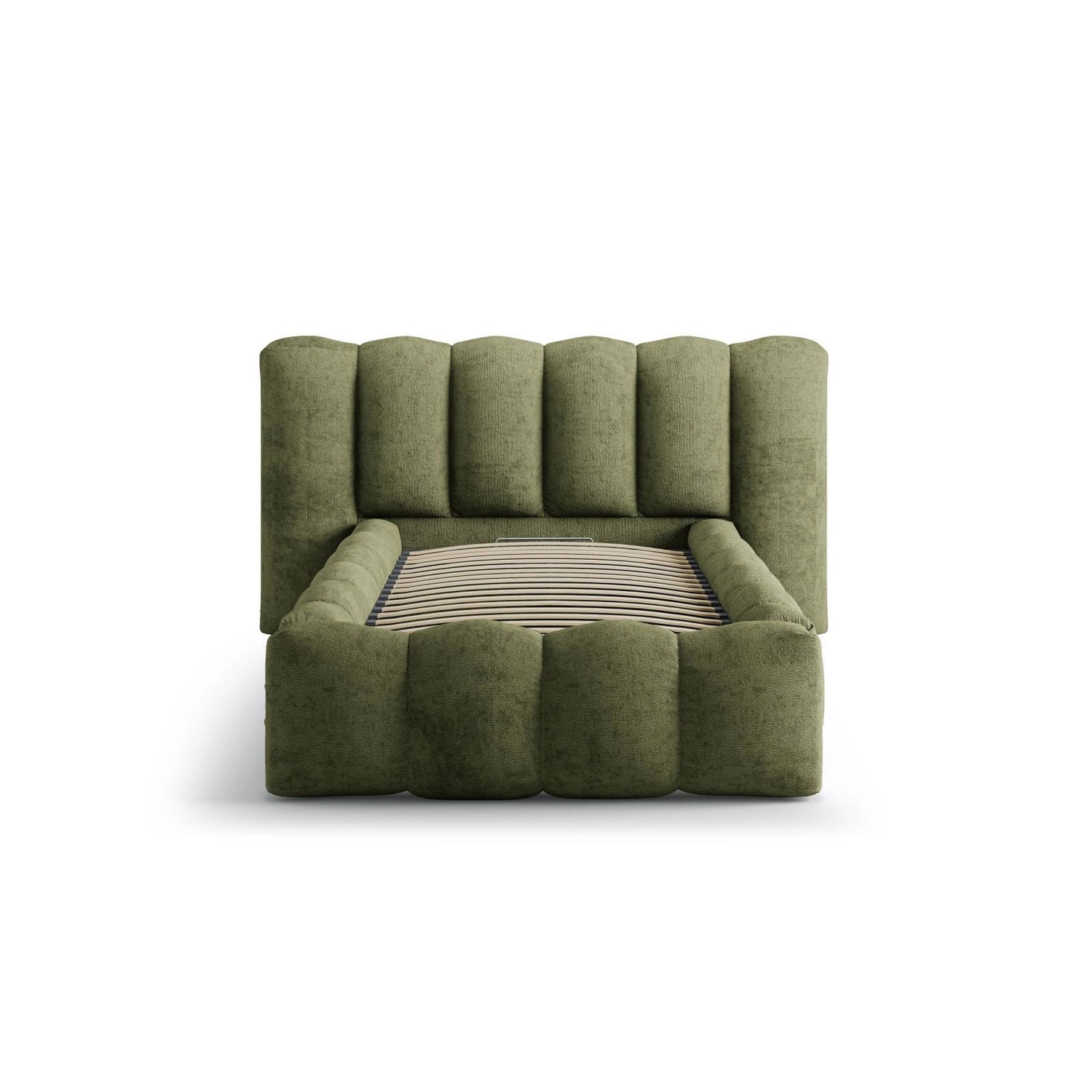 Lupine Bett mit Kopfteil und Stauraum aus Chenille in Grün (Perfect Harmony 39), 90x200 cm von Micadoni – Bild 5