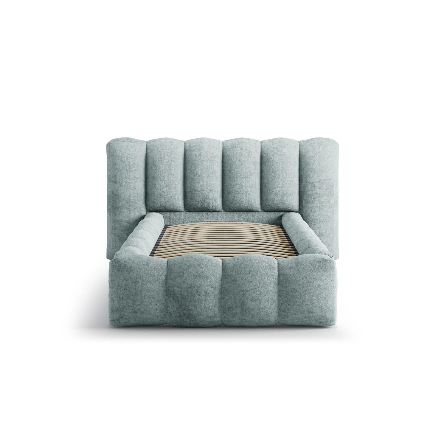 Lupine Bett mit Kopfteil und Stauraum aus Chenille in Hellblau (Perfect Harmony 72), 90x200 cm von Micadoni – Bild 5