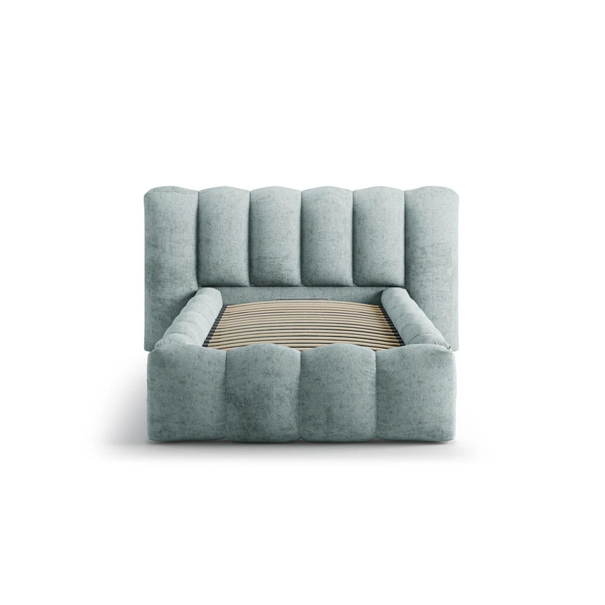 Lupine Bett mit Kopfteil und Stauraum aus Chenille in Hellblau (Perfect Harmony 72), 90x200 cm von Micadoni – Bild 5