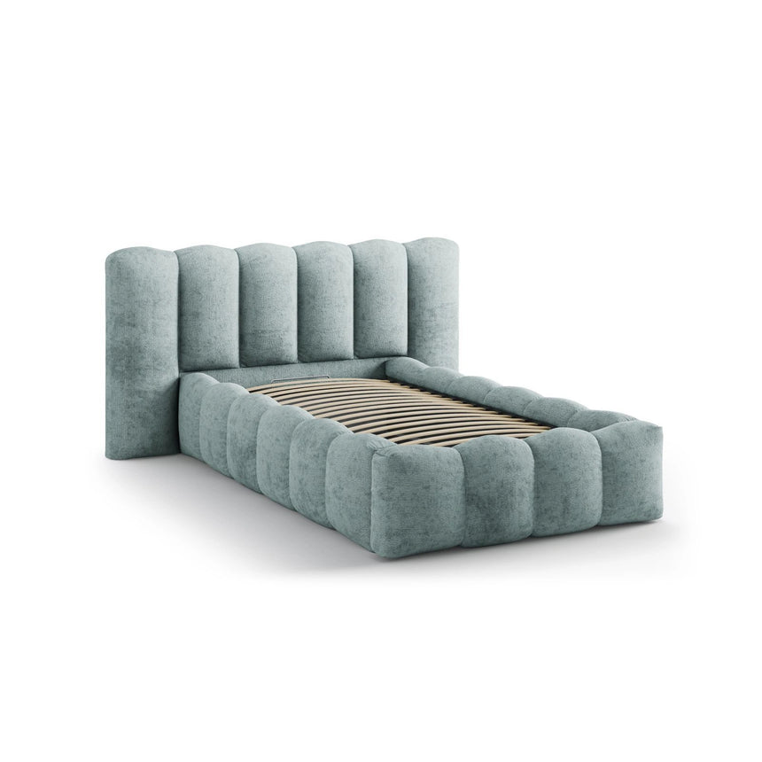 Lupine Bett mit Kopfteil und Stauraum aus Chenille in Hellblau (Perfect Harmony 72), 90x200 cm von Micadoni – Bild 6