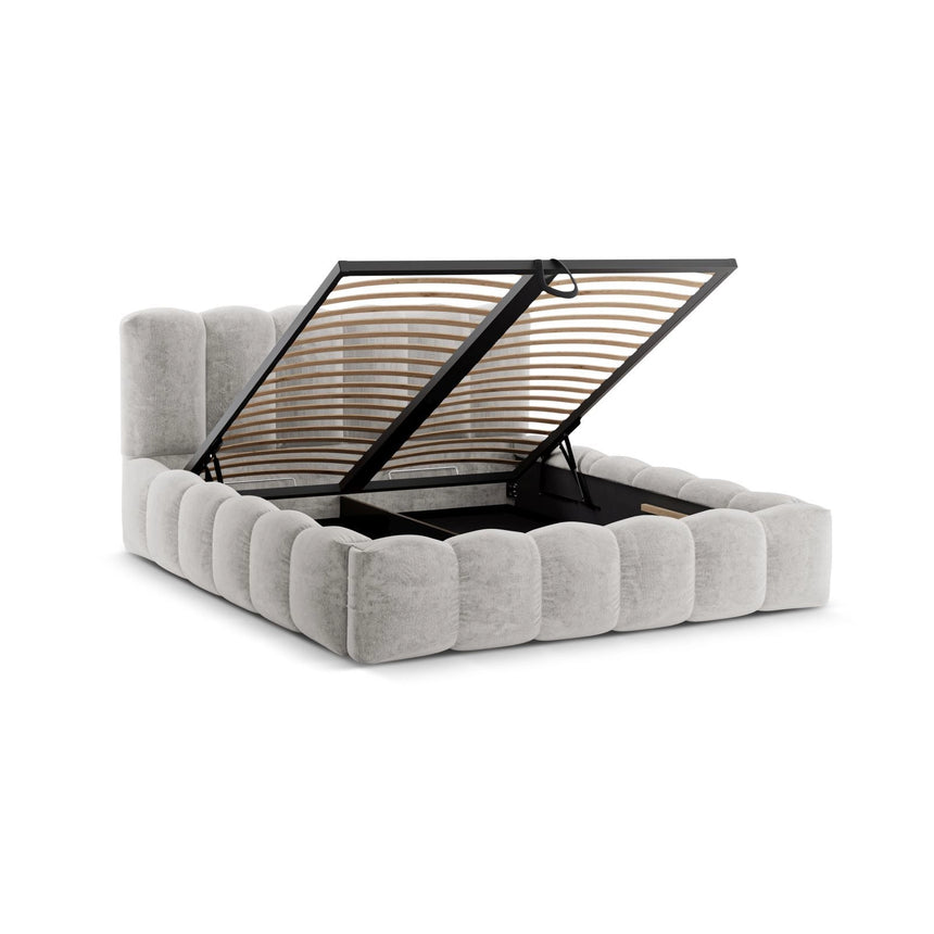 Lupine Bett mit Kopfteil und Stauraum aus Chenille in Hellgrau (Perfect Harmony 80), 140x200 cm von Micadoni – Bild 5