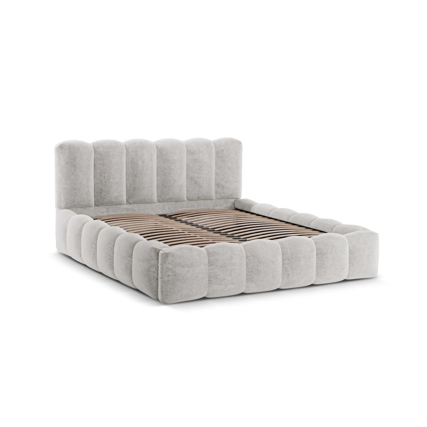 Lupine Bett mit Kopfteil und Stauraum aus Chenille in Hellgrau (Perfect Harmony 80), 160x200 cm von Micadoni – Bild 4