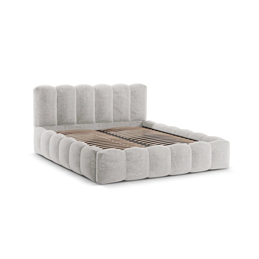 Lupine Bett mit Kopfteil und Stauraum aus Chenille in Hellgrau (Perfect Harmony 80), 180x200 cm von Micadoni – Bild 4