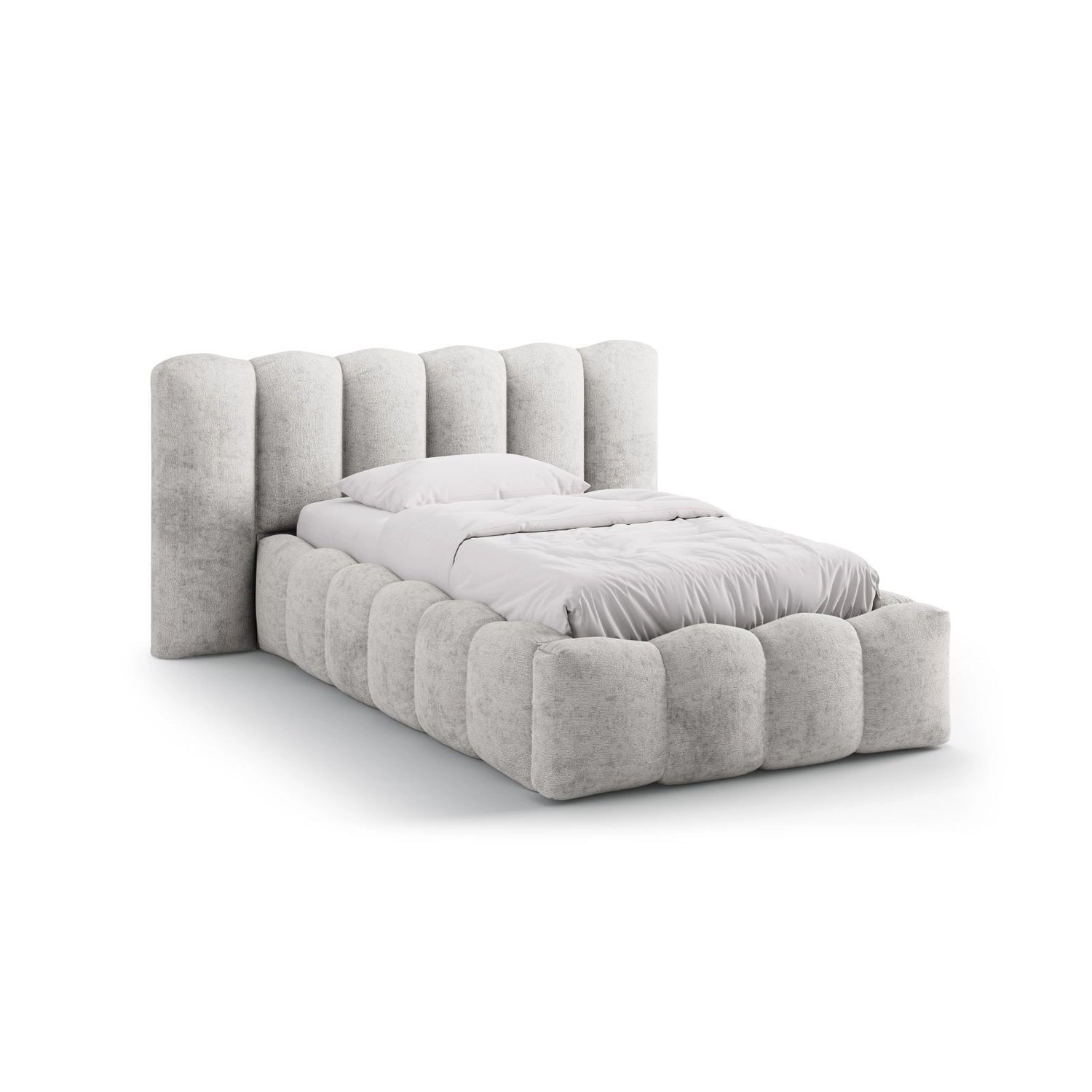 Lupine Bett mit Kopfteil und Stauraum aus Chenille in Hellgrau (Perfect Harmony 80), 90x200 cm von Micadoni – Bild 1