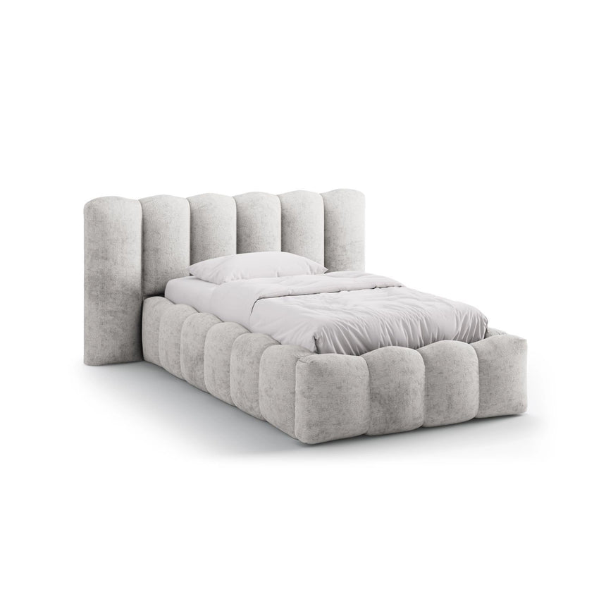 Lupine Bett mit Kopfteil und Stauraum aus Chenille in Hellgrau (Perfect Harmony 80), 90x200 cm von Micadoni – Bild 1