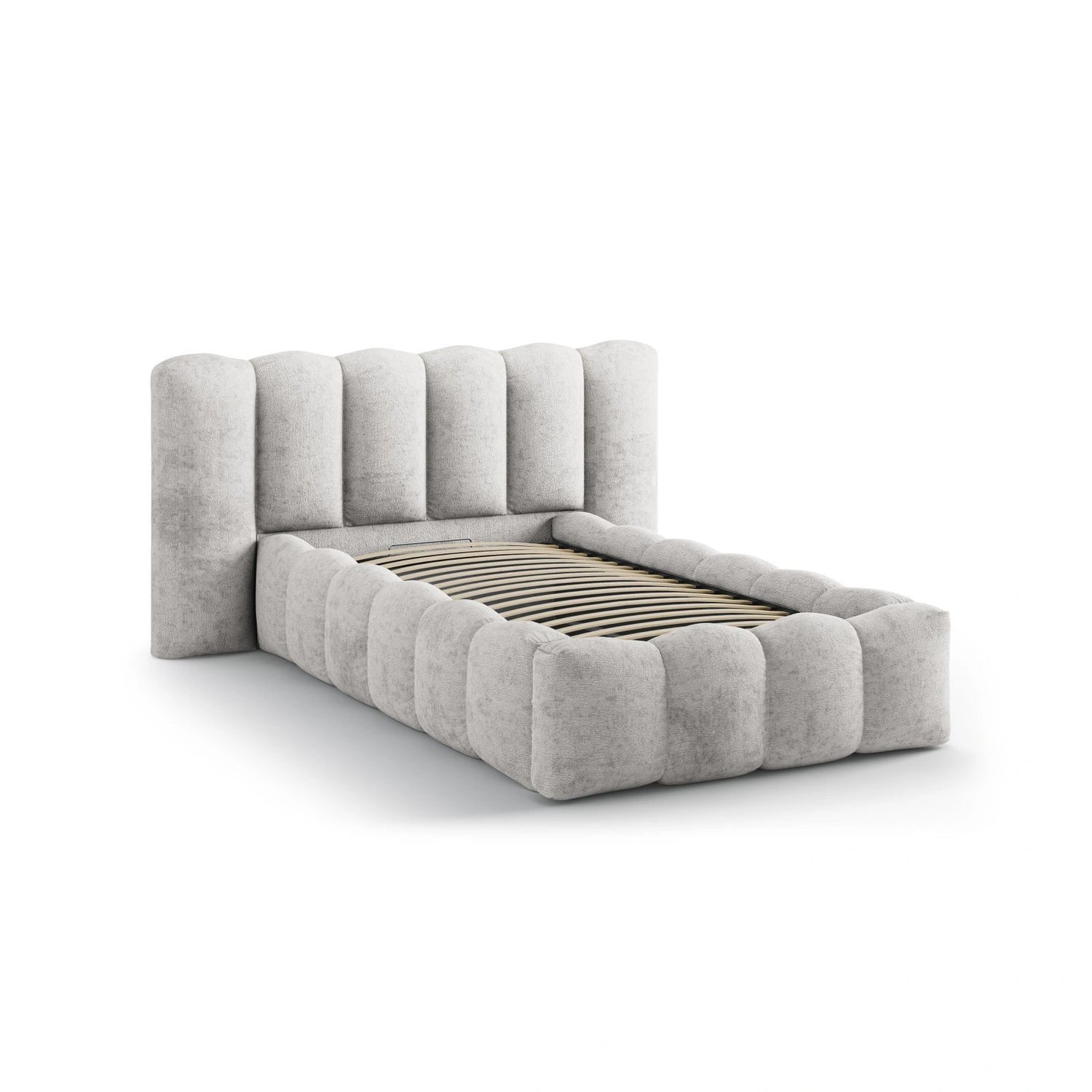 Lupine Bett mit Kopfteil und Stauraum aus Chenille in Hellgrau (Perfect Harmony 80), 90x200 cm von Micadoni – Bild 6
