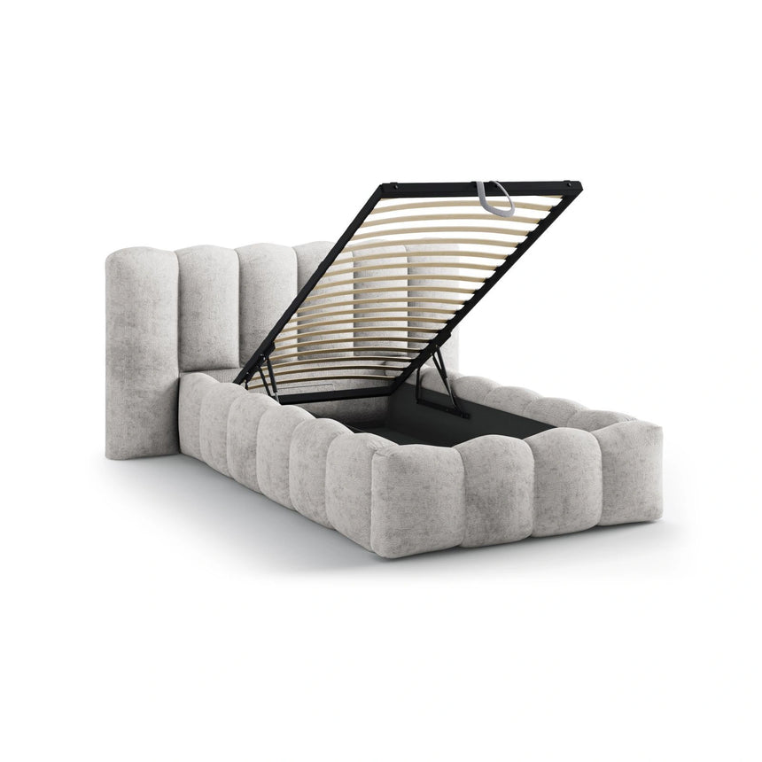Lupine Bett mit Kopfteil und Stauraum aus Chenille in Hellgrau (Perfect Harmony 80), 90x200 cm von Micadoni – Bild 7