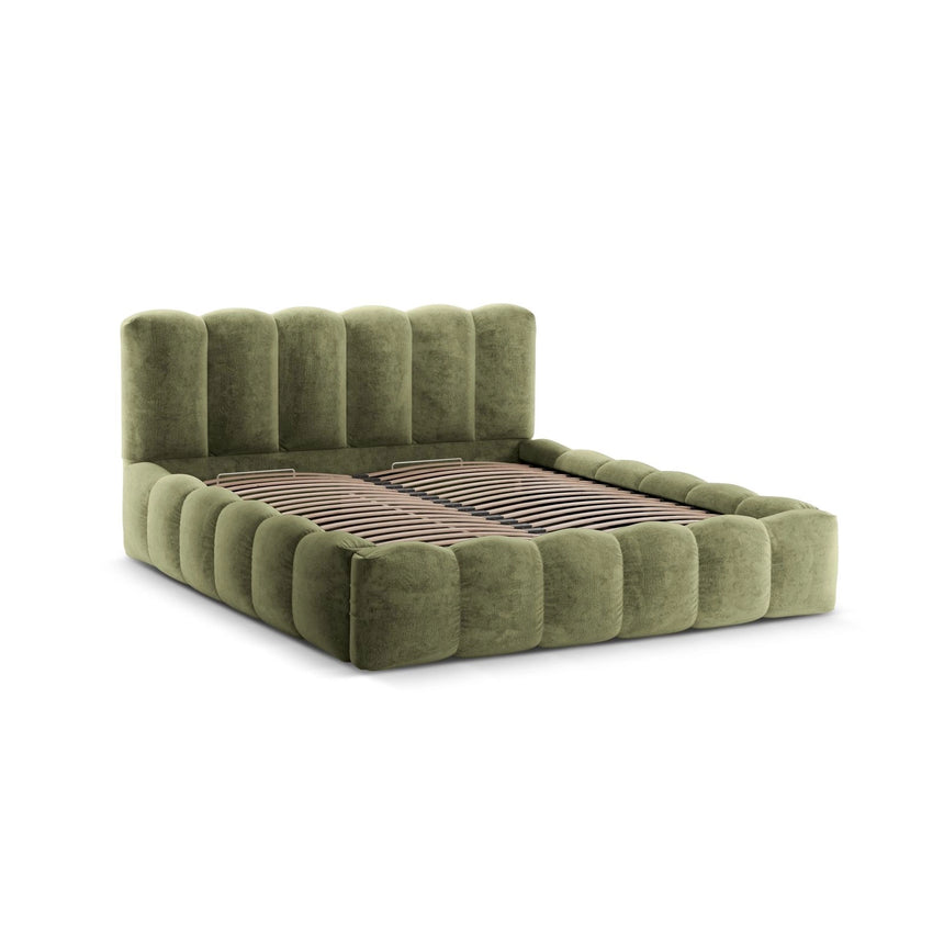 Lupine Bett mit Kopfteil und Stauraum aus Chenille in Hellgrün (Loris 38), 180x200 cm von Micadoni – Bild 6